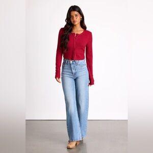 Lulu’s Pointelle Knit Button-Front Crop Top